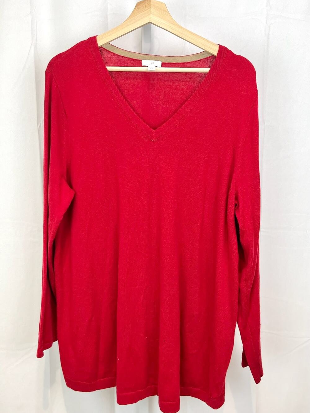 J. JILL Size Petite XL PXL Highland V-Neck Sweater Pullover Cotton Blend Red